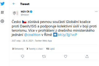 Tweet MZV ČR k závěrečnému komuniké 