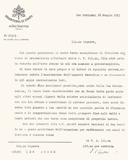děkovný dopis Moser 1923
