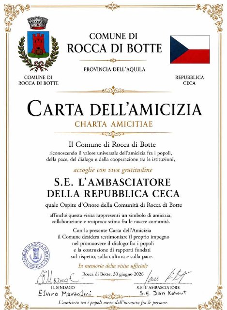 Rocca di Botte rozvíjí partnerství s ČR