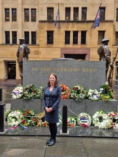 Deputy Consul-General Hana Landová in front of the memorial in Martin Place. 