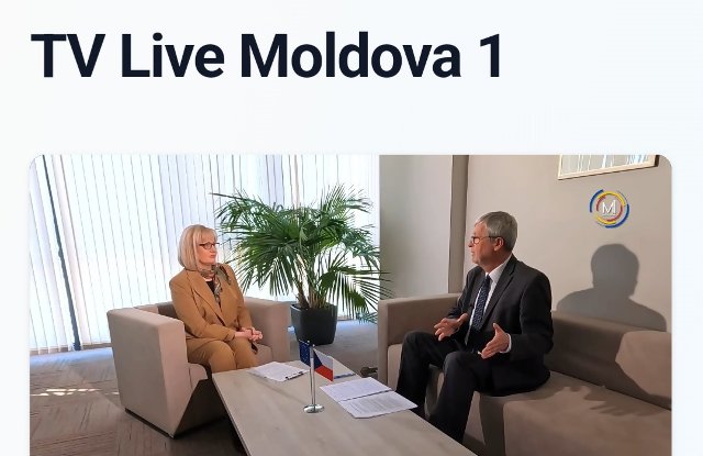 Velvyslanec Jaromír Plíšek a moldavská novinářka Ludmila Barba, TV Moldova 1, 27.10.2024