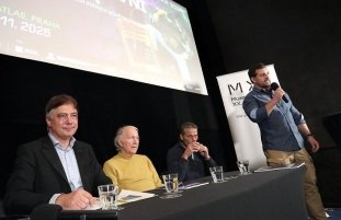 Seminář o změně trestního zákoníku ve věci propagace komunismu 20. října 2025. Zleva Kamil Nedvědický, Jiří Línek, Martin Mejstřík a Kryštof Zeman (foto: Marta Myšková)