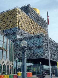 The Czech flag on the pole in front of The Library of Birmingham as a sign of the first achievement in the field of cultural cooperation between Birmingham and the Czech Republic