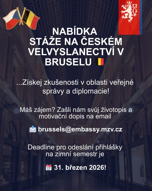 Stáže na zimní semestr 2026/27 na Velvyslanectví v Bruselu