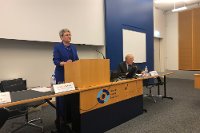 The lecture by the former NATO spokesperson and Distinguished Fellow, Royal United Services Institute (RUSI) in London, Ms. Oana Lungescu, on 24 October 2024 at the World Trade Institute at the University of Bern 