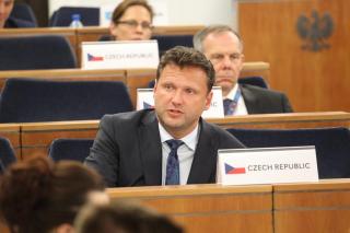 Przewodniczący Izby Poselskiej PRCz Radek Vondráček podczas szczytu parlamentarnego EUROWAW2018 