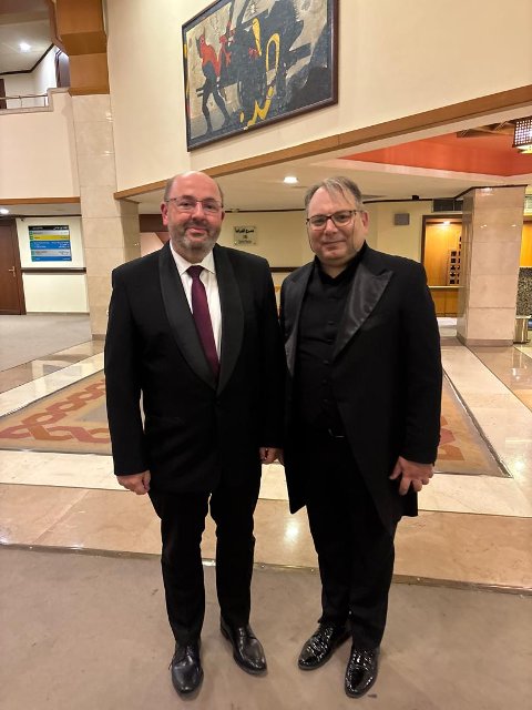Mr. Roman Masarik, Chargé d'affaires of the Embassy of Czech Republic in Damascus, and Maestro Missak Baghboudarian, Conductor of the Syrian National Symphony Orchestra