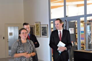 Opening of the exhibition at the University of Greenland: Rector of  the university Tine Pars, Honorary Consul Hans Kristian Olsen and Czech Ambassador to Denmark Jiří Brodský 