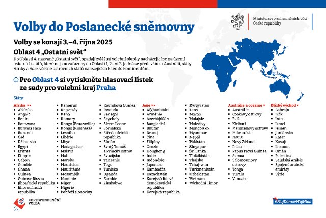 4 oblastí v zahraničí pro volby do Poslanecké sněmovny