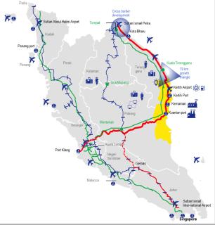 Mapa plánované East Coast Rail Link