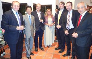  Networking reception at the Ambassador´s Residence in Kuala Lumpur, from the left: Mr. Rudolf Hykl, Ambassador of the Czech Republic; Mr. James Beltran, Melwar Holding; Mr.Tomáš Ledajaks, Solbien; Mrs. Maria Castillo, Ambassador of the EU Delegation; Mr. Petr Obšel, Techstore; Mr. Filip Kanda, Deputy Head of Mission of the Czech Republic and Mr. Robert Teo, President of the German – Malaysia Chamber of Commerce and Industry, RSM International. 