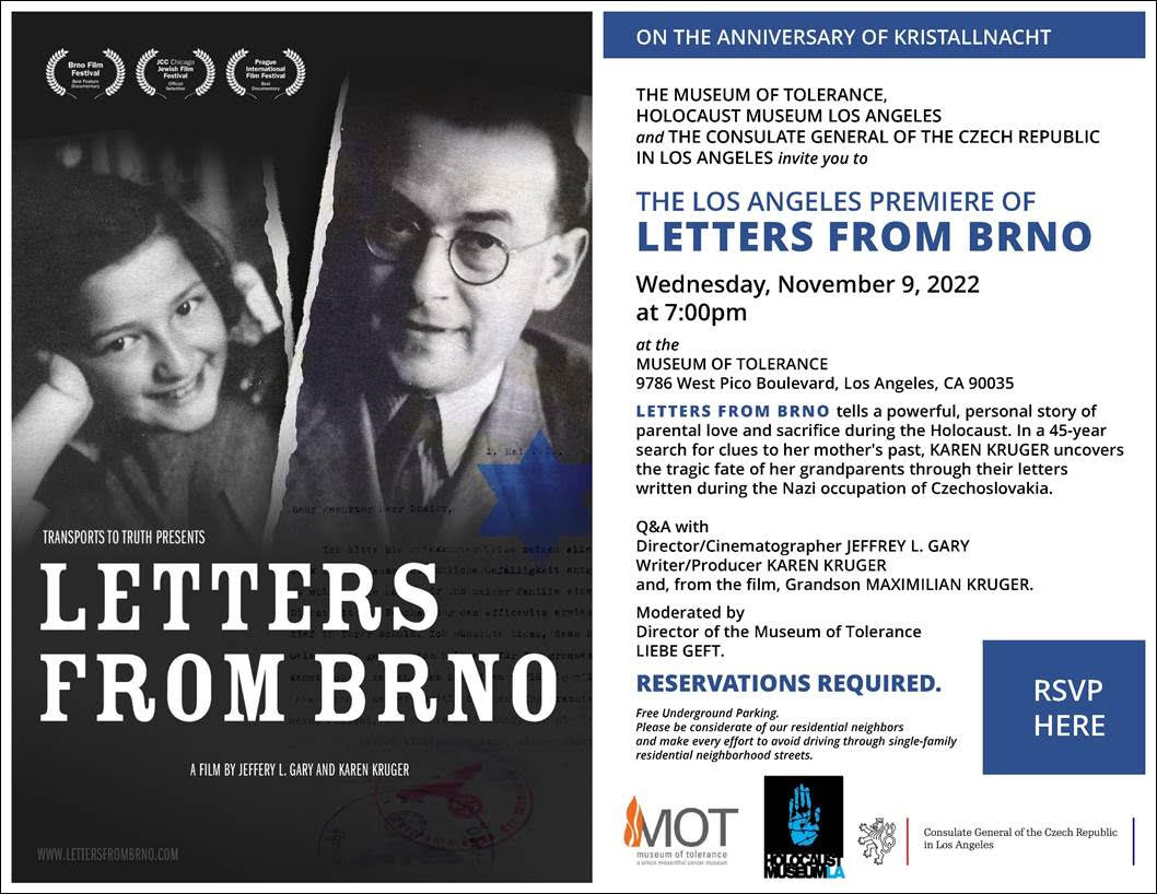 LA Premiere of the Documentary “Letters from Brno” | Consulate General of  the Czech Republic in Los Angeles