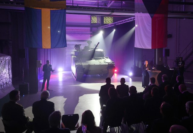 Defence Minister Jana Černochová speaking at the CV90 Mk IV presentation
