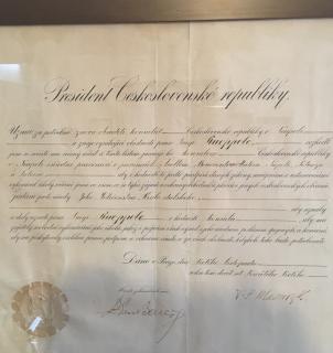 Konzulský patent otce z r. 1933 - T. G. Masaryk