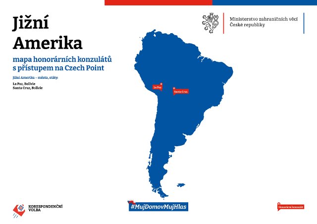 Mapa honorárních konzulátů v Jižní Americe