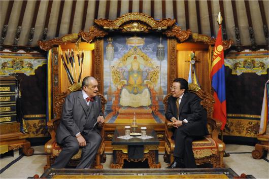 Ministr Karel Schwarzenberg a prezident Mongolska Tsakhiagiin Elbegdorje
