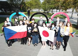 The staff of the Embassy of the Czech Republic in Tokyo at the Museum of the Olympic Games in Tokyo. 