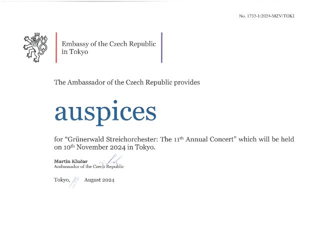 Auspices for the "Grünerwald Streichorchester: The 11th Annual Concert" 