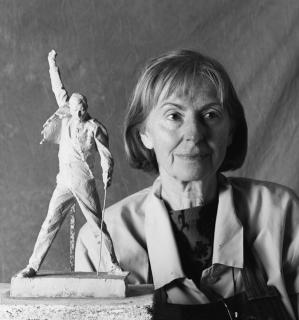 Irena Sedlecká with the model of her statue of Freddie Mercury