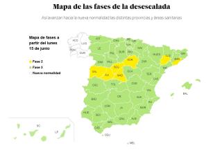 Mapa rozvolňování opatření k 15.6.2020 (El País) 