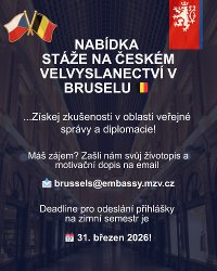 Stáže na zimní semestr 2026/27 na Velvyslanectví v Bruselu