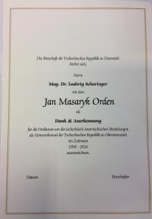 Ocenění pro Honorárního konzula Dr. Scharingra