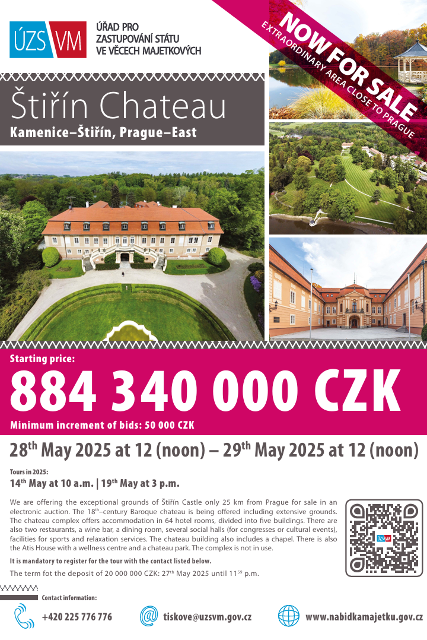Prodej zámku Štiřín - květen 2025