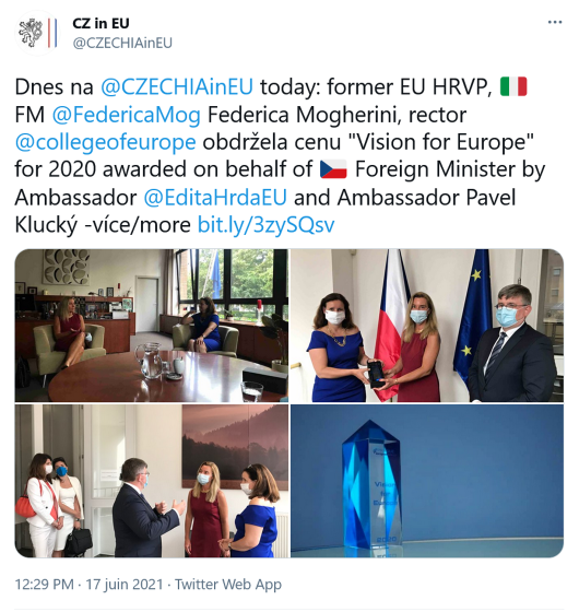 Handover of Vision for Europe prize for 2020 to Federica Mogherini