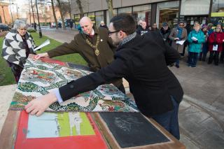 Cultural attaché Ondřej Hovádek and Mayor of Coventry Lindsley Harvard symbolically reveal the Lidice Memorial Ondřej Hovádek and Lindsley Harvard laid white roses on the monument reopened to commemorate the victims of the Lidice massacre Speech by Mayor of Coventry Lindsley Harvard before reopening the memorial