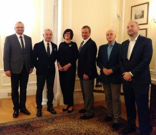 Delegation of the Electoral Committee of the Czech Chamber of Deputies with Ambassador Libor Secka and the Deputy Ambassador Jan Brunner at the Ambassador's residence      At a meeting with Lord Anderson, a member of the House of Lords      Ambassador Sečka and Czech Deputies with Bernard Jenkin MP, Chairman of the Committee on Constitutional Affairs and Public Administration of the House of Commons      Delegation of the Chamber of Deputies at the BBC, here with the Director of the Editorial section David Jordan      Czech delegates at the London headquarters of Reuters      Delegation of the Electoral Committee of the Parliament of the Czech Republic at the meeting with the Head of Public Policy of The Guardian Matt Rogerson 