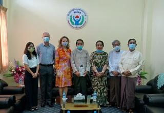 Ambassador Hana Mottlová with the MNHRC Chairman U Hla Myint, Vice Chair Dr. Nanda Hmun and two Commissioners, Dr. Tin Maung Than and former Ambassador Paw Lwin Sein. The Czech Embassy staff on the left. 