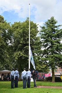 The ceremonial raising of the "Flag of Peace and Friendship"