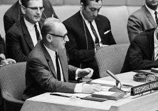 Jiří Hájek, Minister of Foreign Affairs, in the UN Security Council on August 24, 1968, speaks about the Warsaw Pact invasion to Czechoslovakia.