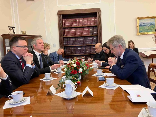 Setkání předsedy senátu PČR M. Vystrčila s maršálkem sejmu PL Sz. Hołowniou 