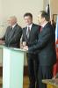 Ministři zahraničí Jan Kohout, Miroslav Lajčák a Frank-Walter Steinmeier na tiskové konferenci