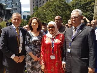  At the venue of WUF9 Conference, the Kuala Lumpur Convention Centre, from the right: Minister of Urban Wellbeing Malaysia, H.E. Mr. Noh Bin Haji Omar, Executive Director of UN Habitat, Ms. Maimunah Mohd Sharif, UN Permanent Representative of the Czech Republic Marie Chatardova and Ambassador of the Czech Republic to Malaysia, Rudolf Hykl. 