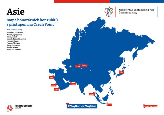 Mapa honorárních konzulátů v Asii