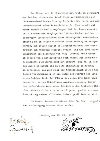 Deklarace připojení československa k německé říši - náhled