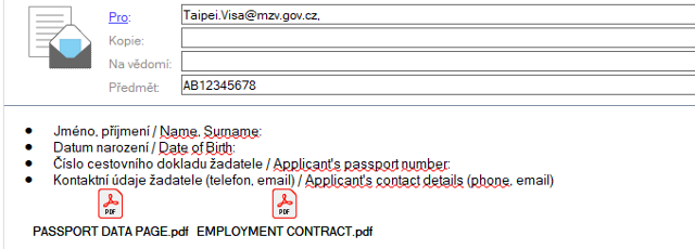 vzor email visa
