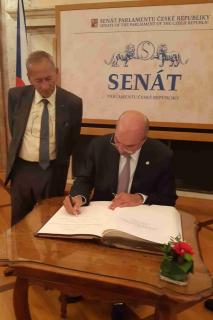 Signing the Memory Book at the Czech Senate