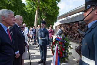 The Czech President Miloš Zeman, his wife Ivana and The Rt Hon Earl Howe paying tribute at the Battle of Britain Memorial