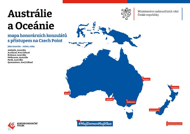 Mapa honorárních konzulátů v Austrálii a Oceánii