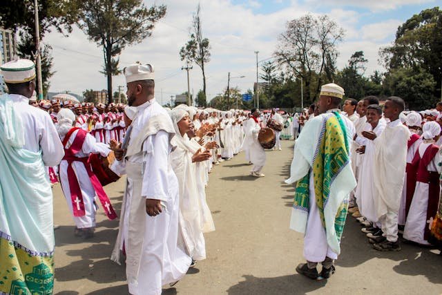 Ethiopians Taking Part In An Orthodox Religious Festival