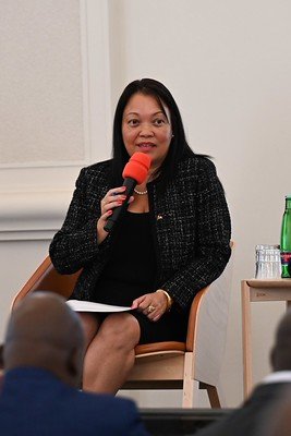 H.E. Ms. Véronique Laporte debating during the high level panel on transportation in Africa