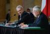 Prezident České republiky Miloš Zeman a prezident Rakouska Van der Bellen při tiskové konferenci.