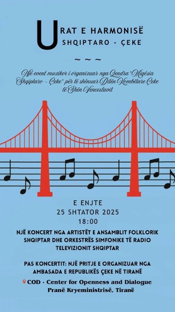 Koncert i Shoqatës së Miqësisë Çeko-Shqiptare dhe Ambasadës së Republikës Çeke në Tiranë "Urat Harmonike"