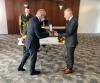 Ambassador Libor Sečka hands the Cross of Merit of the Minister of Defense of the Czech Republic to Dr George Scott