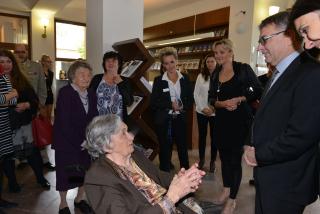 The Lidice massacre survivals Miroslava Kalibová and Jaroslava Skleničková with Minister Lubomír Zaorálek and Martina Lehmannová, the Lidice Memorial Director