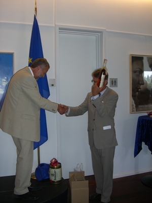 Hand-over of the Presidency with a symbolic bottle of slivovitz from the Wallachian Kingdom